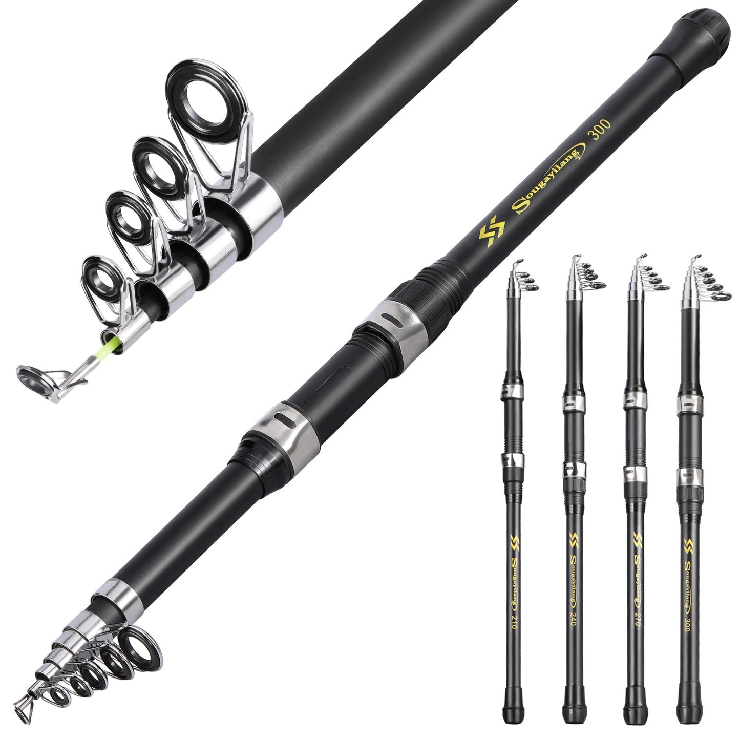 Vara de Pesca Sougayilang Carbon 2.1-3.0m Vara de Pesca Telescópica Vara de Arremesso Portátil para Pesca de Lazer Pesca em Água Salgada