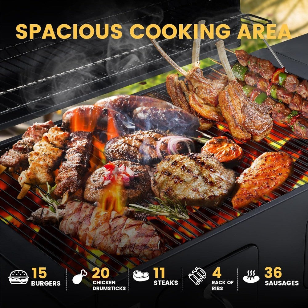 Extra Large Charcoal Grill with 589 Sq. In. Cooking Area and Foldable Side Table, Outdoor Barbecue Grill with a Liftable Charco