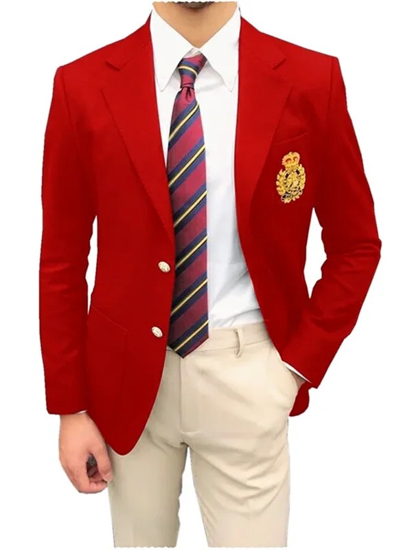 1PieceRed Men's Suit Single Breasted Notch Lapel Jacket Business Casual Blazer Coat High Quality Fashionable Slim Fitting Tuxedo