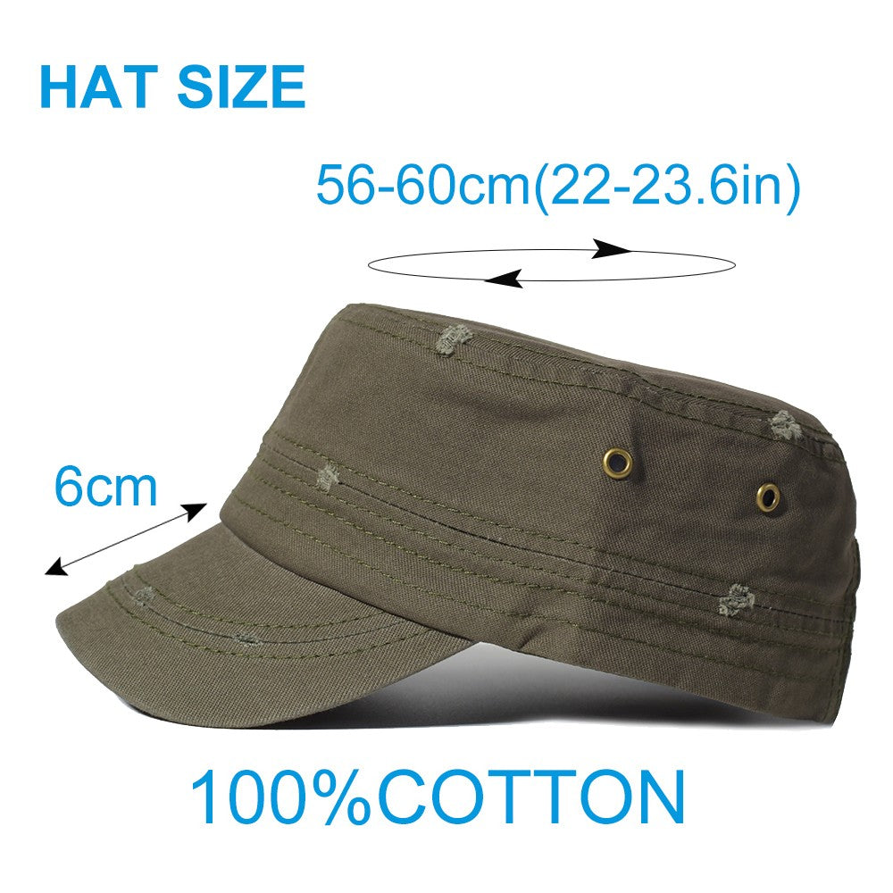Four Seasons Washed Cotton Flat Caps Men Women Military cap Unique Design Vintage Flat Top Hat