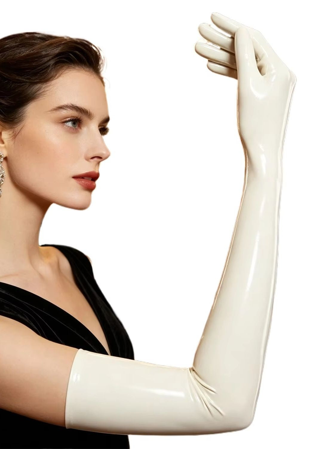 Smoky black Rubber Short Gloves Elastic Latex Gloves for Fashion Cosplay