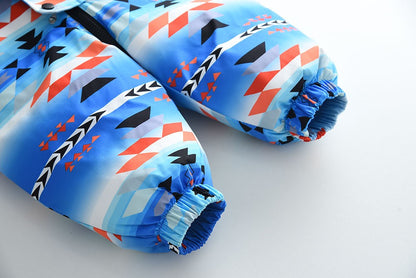 YBFSKID Kids Boys Winter Rompers Geometric Pattern Plush Thick Toddler Baby Boys Ski Suit Fur Collar Little Boys Jumpsuit Outfit