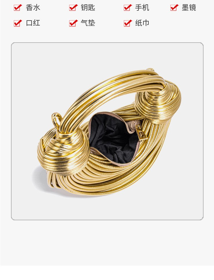 2024 New Gold Handbags for Women Luxury Designer Brand Handwoven Noodle Bags Rope Knotted Evening Clutch Underarm Dumpling Bag