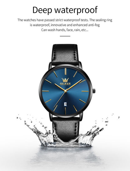 OLEVS 5869 Watch Man Casual Fashion Original Quartz Watch Waterproof Luminous Leather Strap Watches For Men Thin Watch Dial
