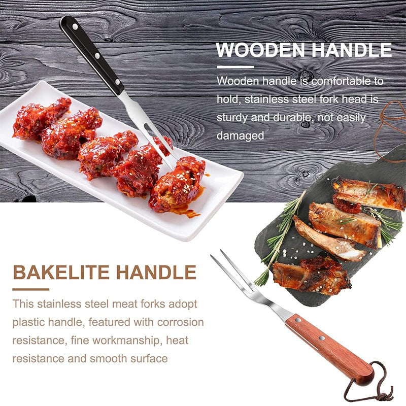 2 Pcs 10 Inch Meat Forks Stainless Steel Carving Forks with Wood Handle Long Barbecue Forks Kitchen Forks for Cooking Serving