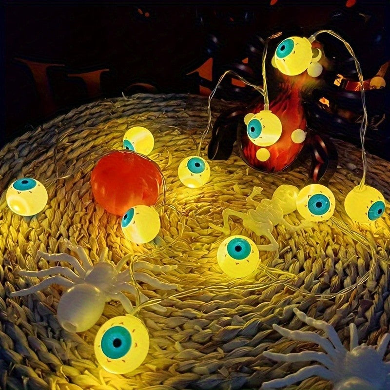 Glow Horror Eyeball Halloween String Lights Battery Powered Waterproof Atmosphere Lamp For Home Holiday Party Spooky Wall Decor