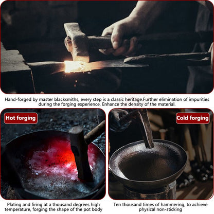 Carbon Steel Wok Pan 32cm Stir-Fry Pans with Wooden Lid Uncoated Flat Bottom Chinese Pan for Induction Electric Gas All Stoves