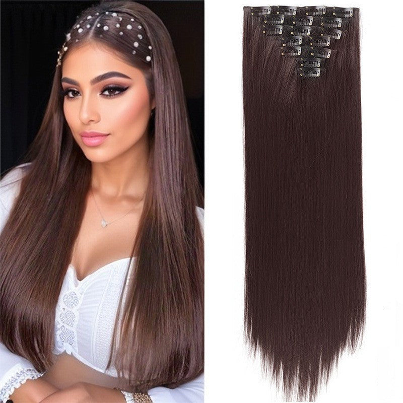 Extensões de Cabelo com 7 Presilhas, Longo, Liso, Rosa, 60CM, Cabelo Sintético Natural, Uso Diário, Aplique para Mulheres