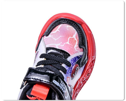 Boys Spiderman Sneakers Disney LED Children's Sport Shoes Fashion Anti-slip Kids Outdoor Shoes Student Design Pu Leather Shoes
