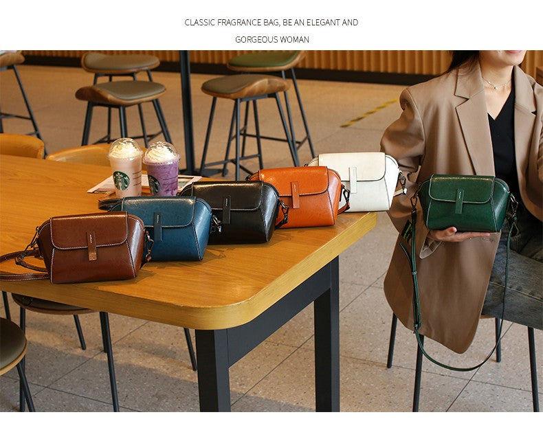 Oil Wax Cowhide Genuine Leather Crossbody Small Bag for Women Fashionable Versatile Shoulder Shell Handbag Lady Casual Phone Bag