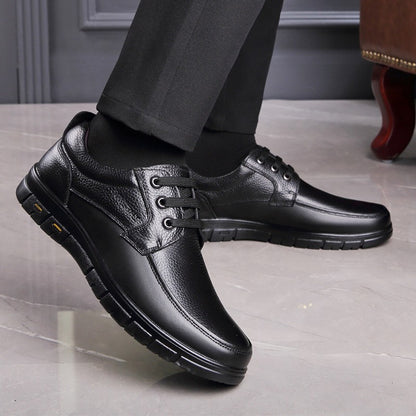 Sapatos Masculinos de Couro Feitos à Mão, Sapatos Sociais Casuais e de Negócios Minimalistas, Modernos, com Cadarço, para Pais de Meia-Idade