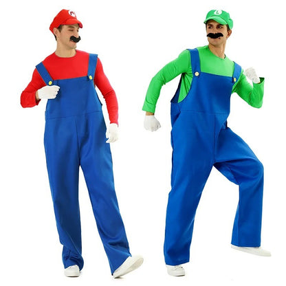 Game Super Luigi Brothers Uniform Funny Anime Adult Men Woman Halloween Carnival Performances Costume with Hat Mustache Gloves