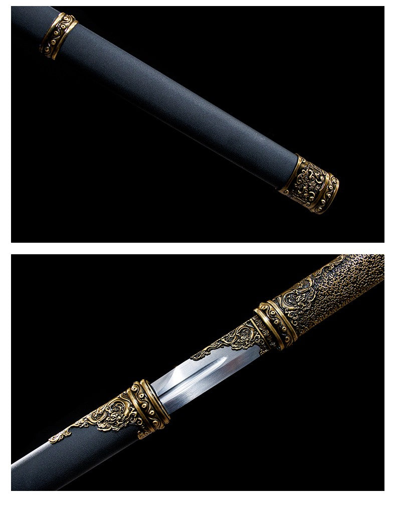 Classic Tang Dynasty Straight Sword Plain Polished Blade Matte Black Scabbard Traditional Tang Dynasty Jian Collectible Sword