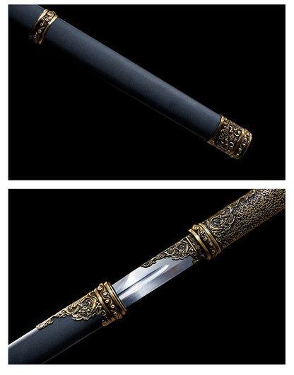 Classic Tang Dynasty Straight Sword Plain Polished Blade Matte Black Scabbard Traditional Tang Dynasty Jian Collectible Sword