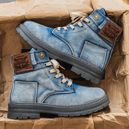 Men's high top denim boots, casual sports shoes, trendy and fashionable men's boots