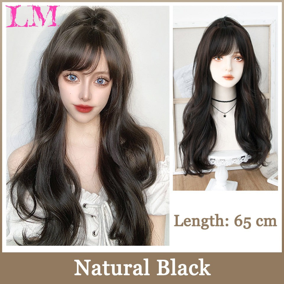 LM Medium Length Pink Cosplay Wig Heat Resistant Costume Party Synthetic Wigs 2 Clip On Ponytail 7 Colors