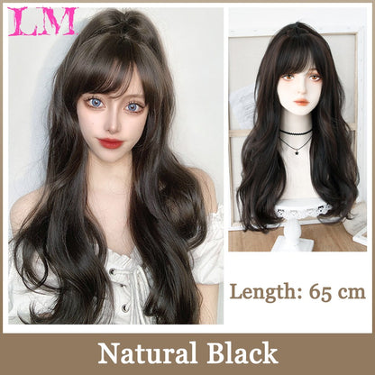 LM Medium Length Pink Cosplay Wig Heat Resistant Costume Party Synthetic Wigs 2 Clip On Ponytail 7 Colors