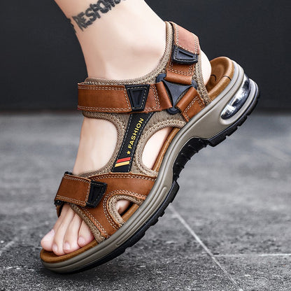 Fashion Men's Sandals Summer Soft Beach Flip Flop Comfortable Genuine Leather Sandals Outdoor Men Roman Sandals Size 46