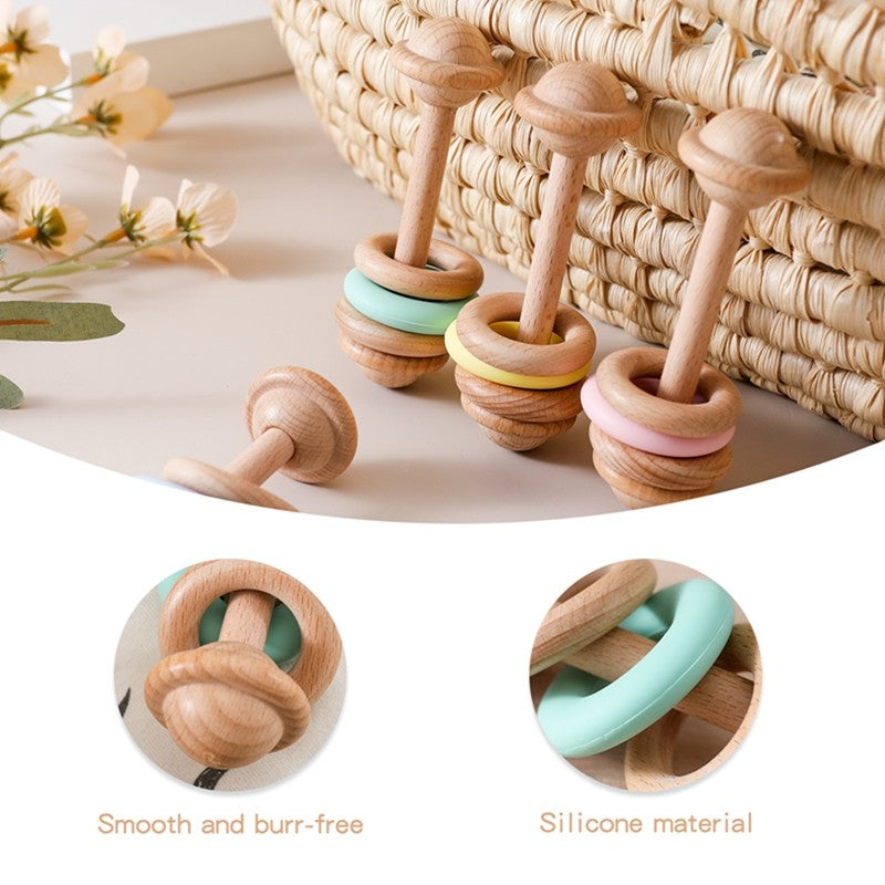 1Pc Baby Wooden Rattle Teether Toys Beech Wooden Ring Star Hand Music Rattle Teething Baby Toys Montessori Toys For Kids Gift