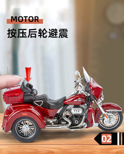 1:9 Harley D-vTRI GLIDE ULTRA Triciclo de Luxo em Liga Fundida Modelo de Motocicleta com Som e Luz Coleção Decoração Presente Caixa