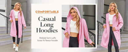 Fisoew lined Winter Coat Women Zip Up Hoodie Warm Long Tunic Sweatshirt With Pockets Outdoor Streetwear Jacket