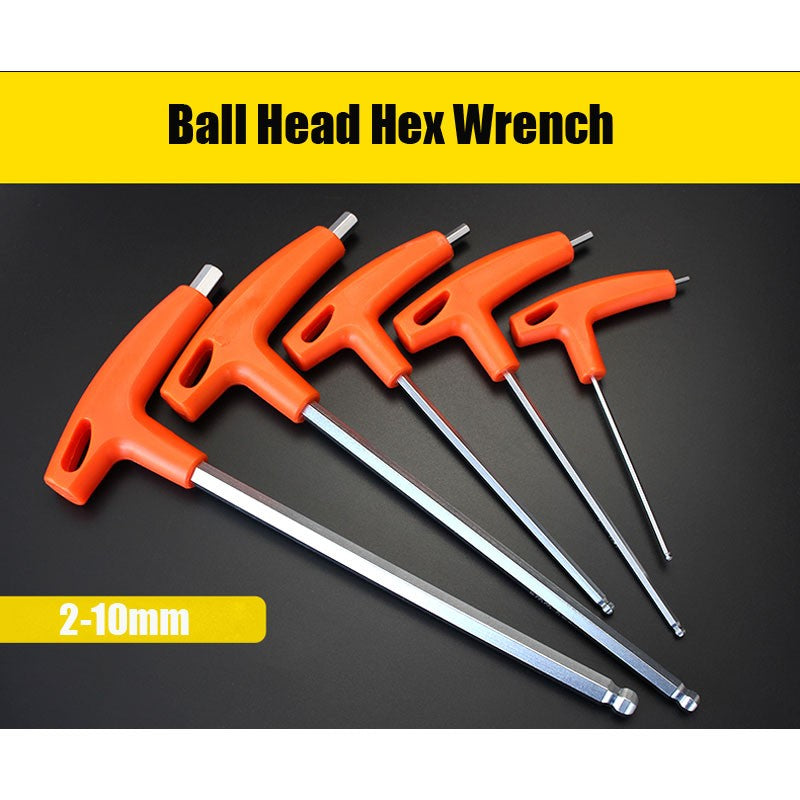 1Pcs Ball Head Allen Key Wrench Set T-Handle Cr-v Steel Key Spanner for Nut Removal 2/2.5/3/4/5/6/8/10mm Hex Driver Tool Kit