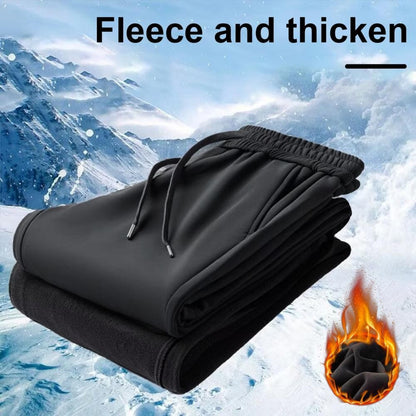 Elastic Waist Drawstring Pants Men's Winter Windproof Plush Lined Pants for Outdoor Activities Daily Wear Solid Color Men