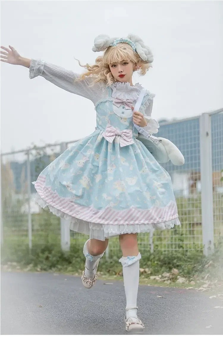 Cartoon My Melody Lolita Dress Kawaii Fashion Bow Lace Dress Printed Princess Dress Halloween Versatile Christmas Gift for Women