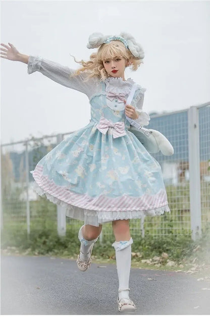 Cartoon My Melody Lolita Dress Kawaii Fashion Bow Lace Dress Printed Princess Dress Halloween Versatile Christmas Gift for Women