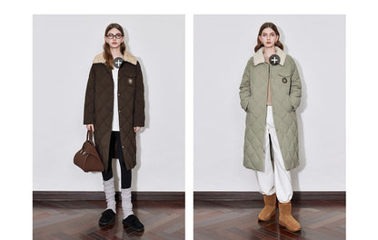 TOYOUTH Womens Down Coat 2024 Winter New Fur Collar Single Breasted Button Medium Thick Long Coat
