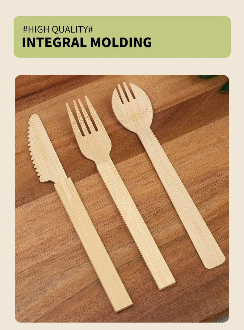 50/100Pcs Bamboo Spoon Fork Knife Natural Disposable Bamboo Tableware Set Forks Spoons Knives Party Wedding Bamboo Tableware