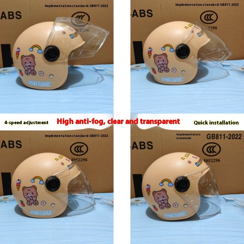 Capacete de segurança infantil de 1 a 8 anos para outono e inverno, à prova de vento e quente, meio capacete com algodão espesso e antiembaçamento