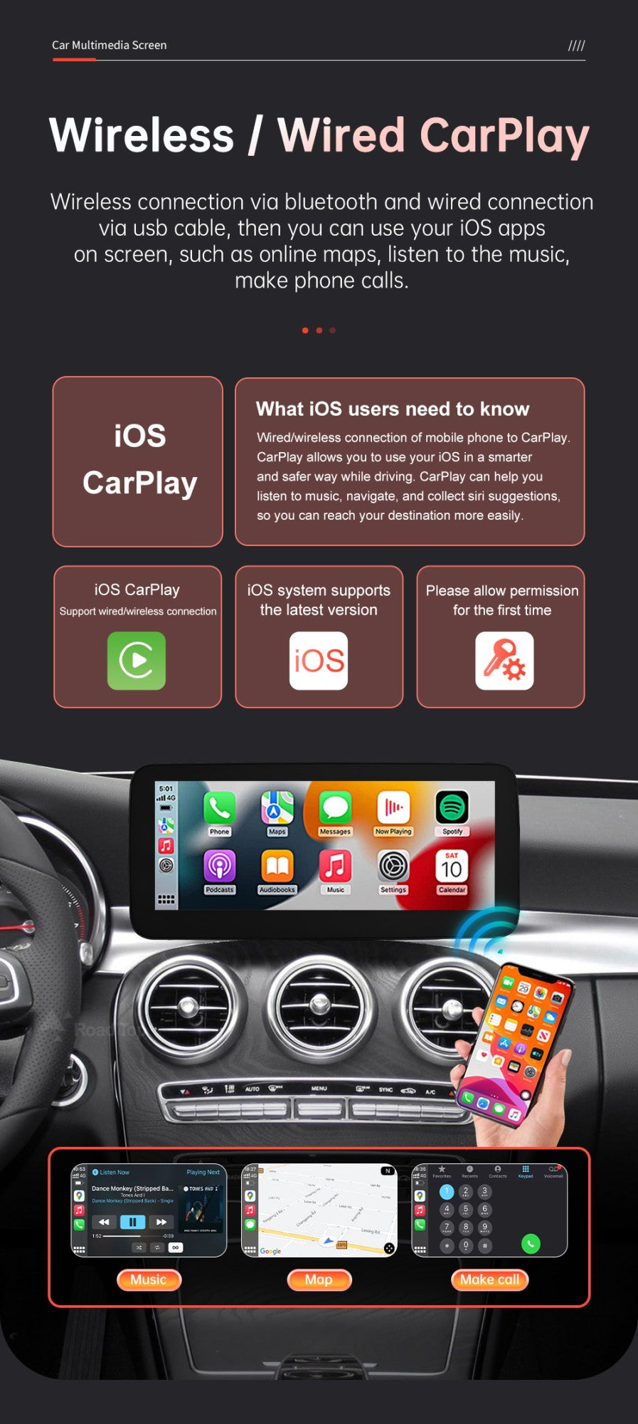 Tela multimídia Linux CarPlay sem fio Android Auto para Mercedes-Benz W205 W176 GLC A C Classe V W447 CLA GLA 2015-2018 NTG5.0
