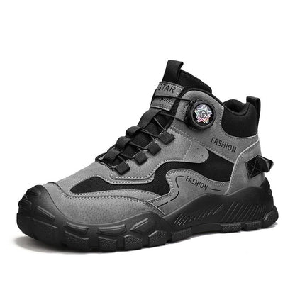 High-Top Men's Shoes for Winter, Thick-Soled Sports Shoes, British Style Retro Work Shoes, Rotating Buckle Casual Boots