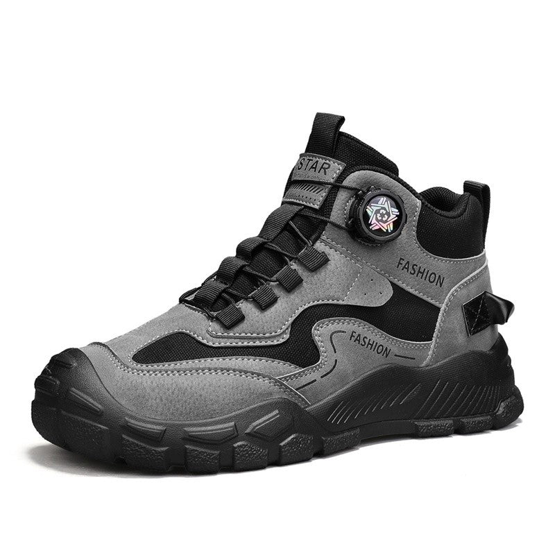 High-Top Men's Shoes for Winter, Thick-Soled Sports Shoes, British Style Retro Work Shoes, Rotating Buckle Casual Boots