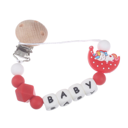Personalized Name Baby Pacifier Clips Cartoon Moon Silicone Teether Nipple Chain For Nursing Chew Toys Baby Dummy Holder Chain