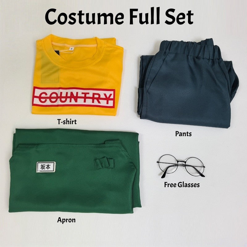 Anime Sakamoto Days Taro Sakamoto Cosplay Costume Yellow Retired T-Shirt Green Apron Glasses Halloween Party Suit For Men