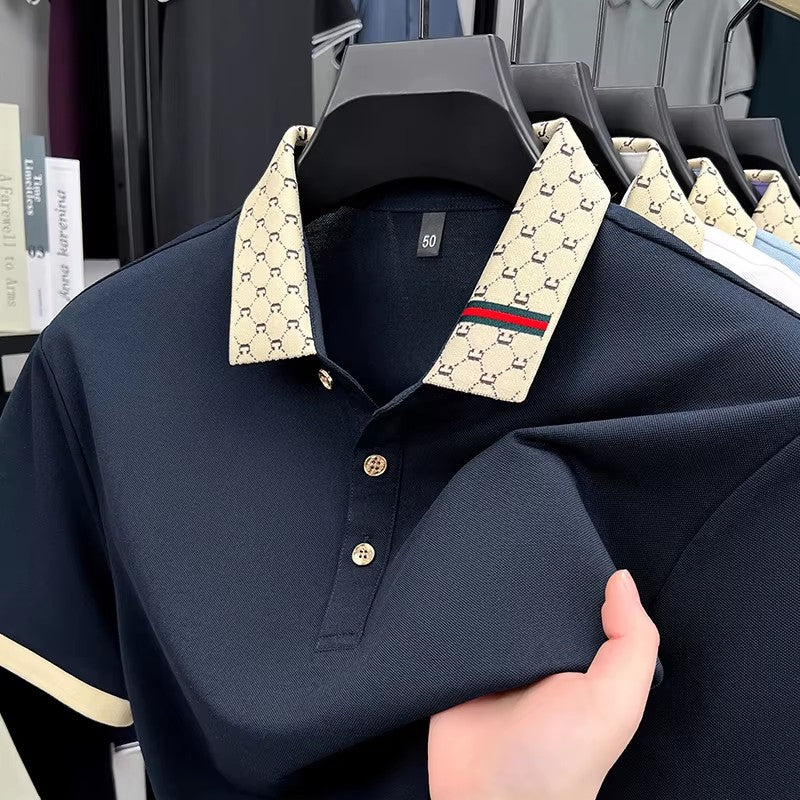High quality men's short sleeve polo shirt summer light luxury business style comfort casual patchwork neckline fashion T-shirt
