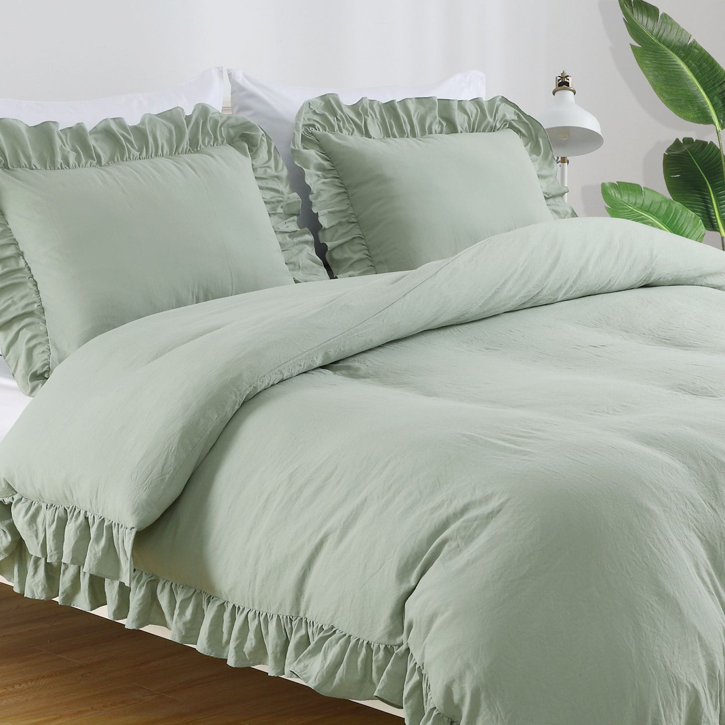 104"x90" Lotus Leaf Edge Bedding Duvet Cover Set Large Double Bed Bedroom Soft Washed Polyester 1 Duvet Cover + 2 Pillowcases