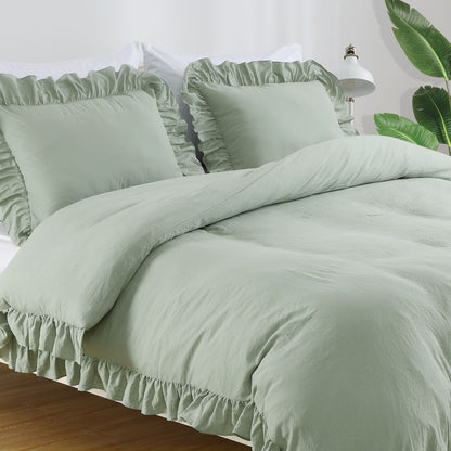 104"x90" Lotus Leaf Edge Bedding Duvet Cover Set Large Double Bed Bedroom Soft Washed Polyester 1 Duvet Cover + 2 Pillowcases