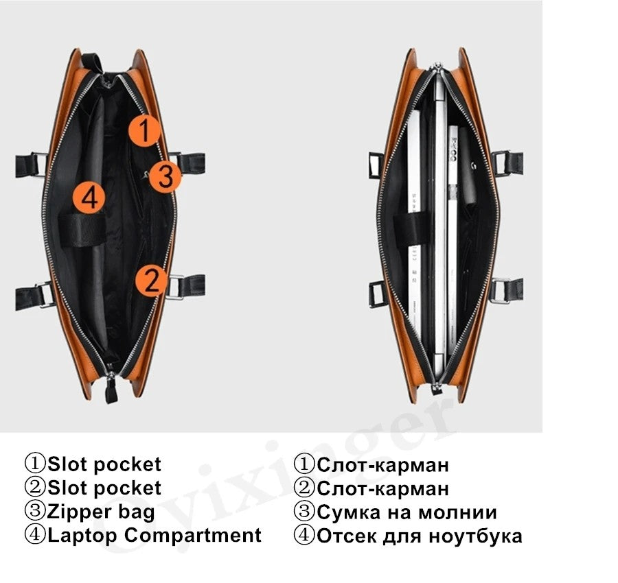 MOTAORA Genuine Leather Laptop Bag Men 14-15.6 Inch Business Briefcase Work Messenger Bag for MacBook HP Dell Acer