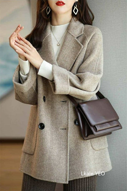 Ladies Woolen Jacket 2025 Autumn Winter Fashion Temperament Female Coat Long Sleeve Short Double-breasted Women Wool Overcoat