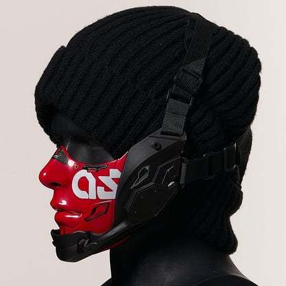 Cyberpunk Half Face Mask Mecha Style Halloween Cosplay Mask Adjustable Straps Breathable Comfort Tactical Streetwear Motorcycle