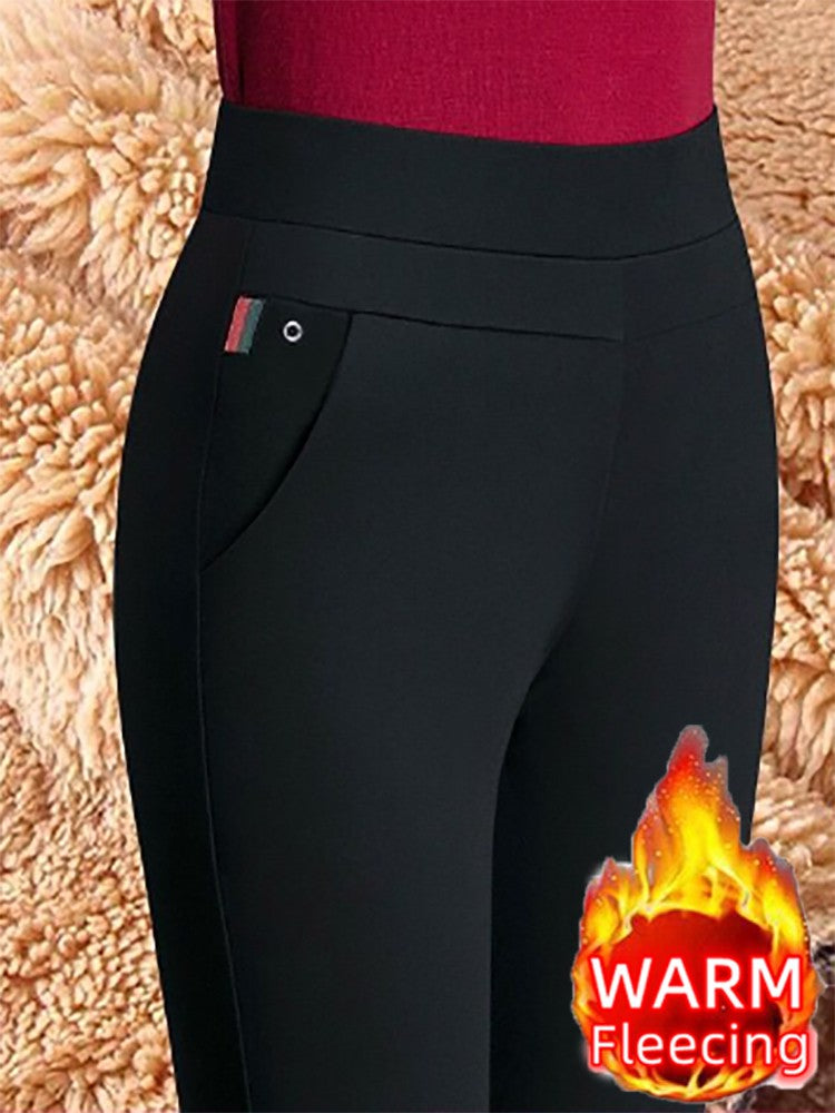 Trousers Fleece Thin Black Formal Woman Clothes Pant Autumn Winter Slim Femal Clothing Elastic Basics Pencil Pants Office Lady