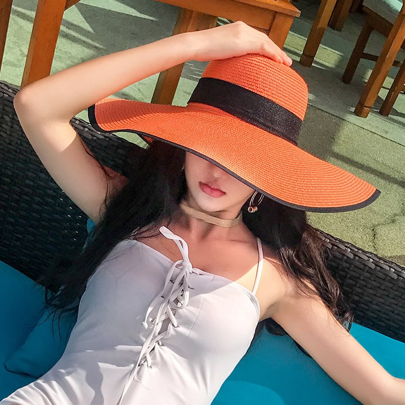 Summer Woman Hat Wide Brim Straw Hat For Women Holiday Beach Visor Fashion Panama Cap For Girl Sunscreen Sun Bucket Hat Foldable