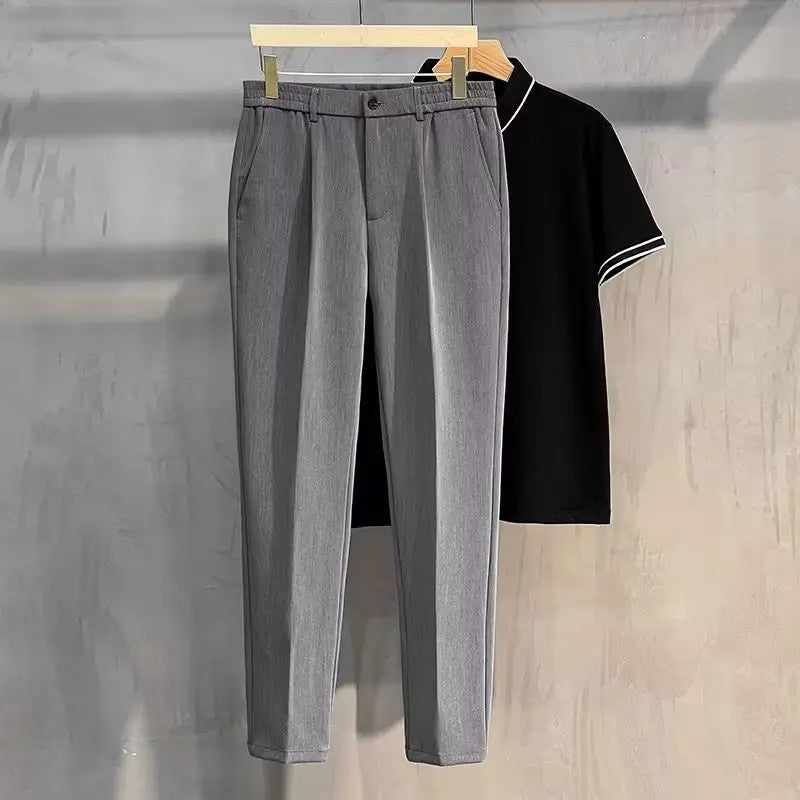 Men's Straight-Leg Casual Pants Plus Size Slim Fit Black Autumn/Winter Suit Pants Simple Style Ninemeter Shorts