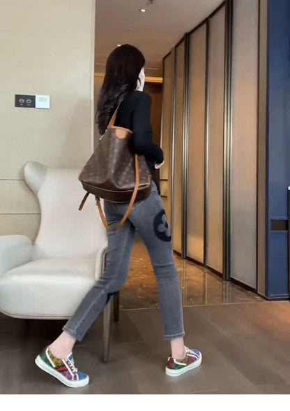 Trendy High Waist Slim Fit Denim Pants Women's Summer New Sle Elastic Straight Leg Jeans Cotton Stretch Denim Light Color