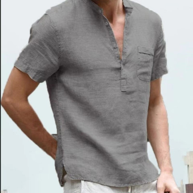 New Summer Men's Short-Sleeved T-shirt Cotton and Linen Led Casual Men's T-shirt Shirt Male Breathable