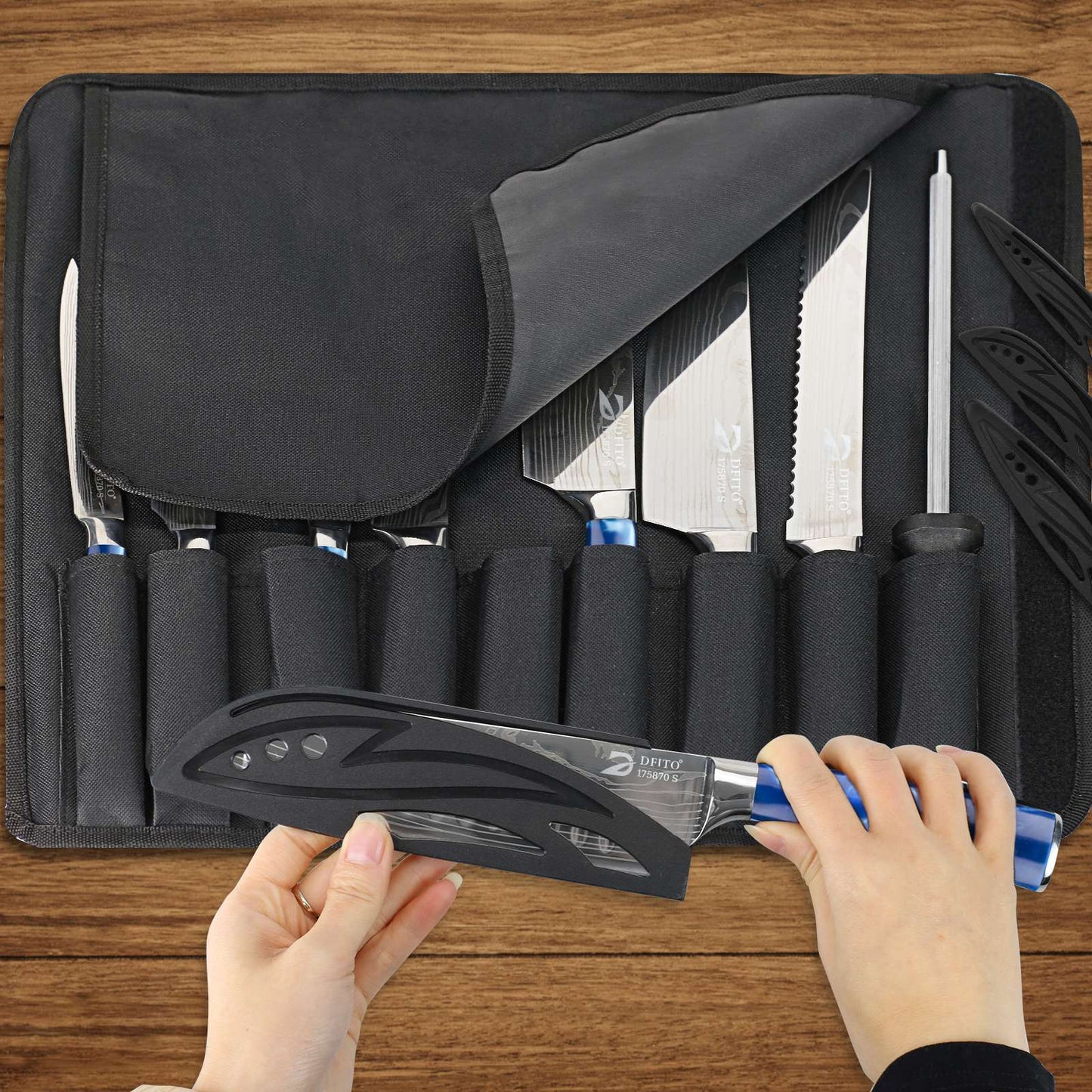 MDHAND 8 Peças Conjunto de Facas de Cozinha Faca de Chef Multiuso Desossar Cutelo para Carne Frutas Pão Faca Santoku Japonesa com Capa