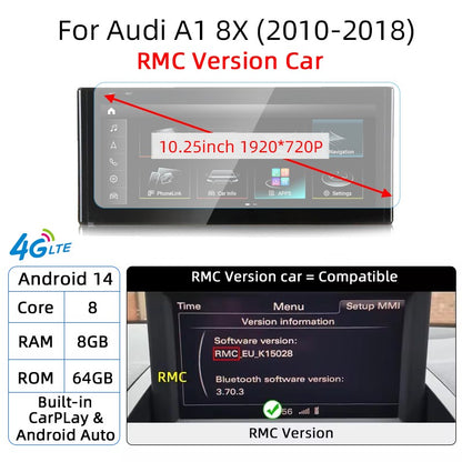Android 14 Auto Rádio CarPlay Para Audi A1 Q2 2010-2023 GPS Carro Multimedia Player Navi Estéreo DSP WIFI SIM BT Tela de Toque IPS